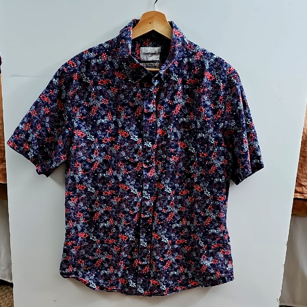 Goodfellow Slim Fit Button Up Short Sleeve Floral Shirt, Size L
